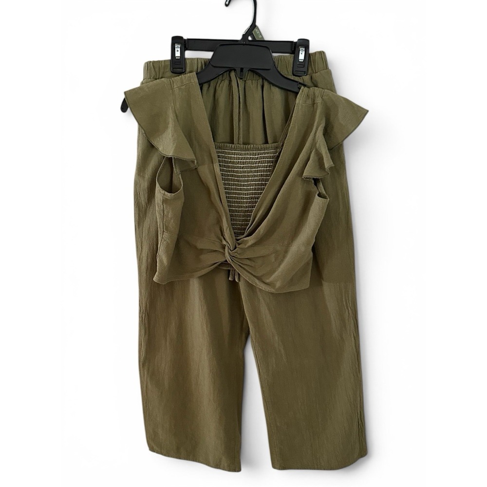 Women'sLight And Airy Olive Green Crop Shirt And Pant Set  Perfect For Summer